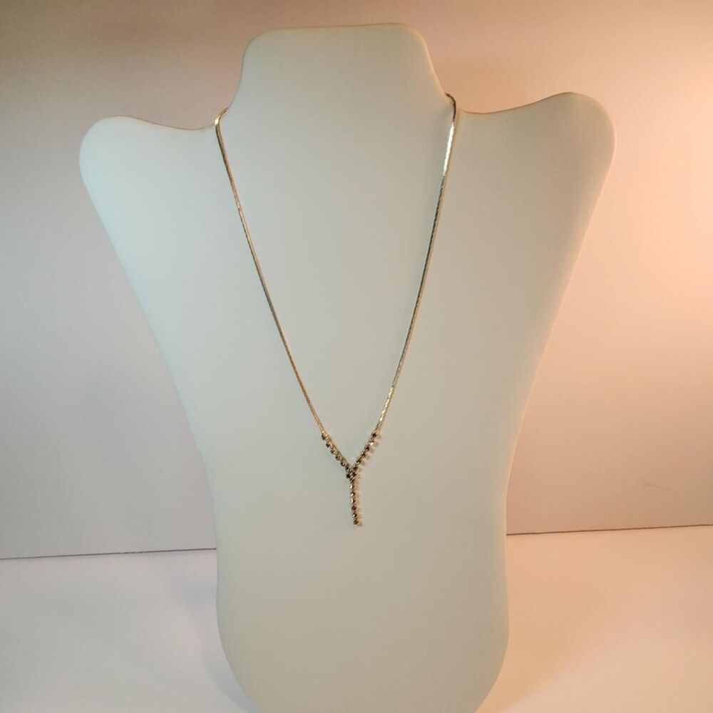 Pink Y shaped Rhinestone pendant on silver tone chain 17.5 inches long